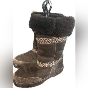 Ugg Australia Tall Black Sheepskin Lined Embroidered Heritage Line Boots 8